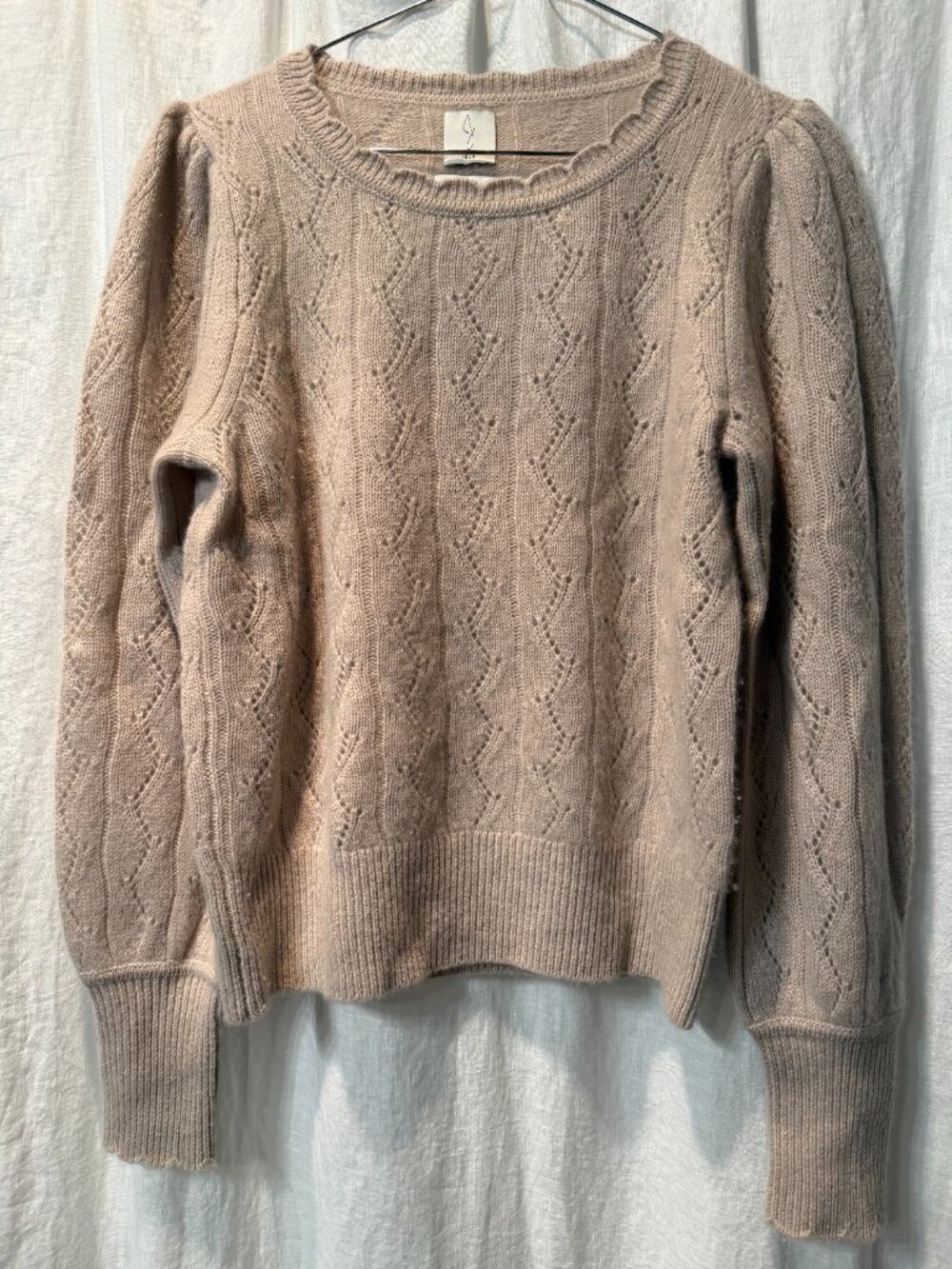 Joie cashmere puff sleeve pointelle sweater